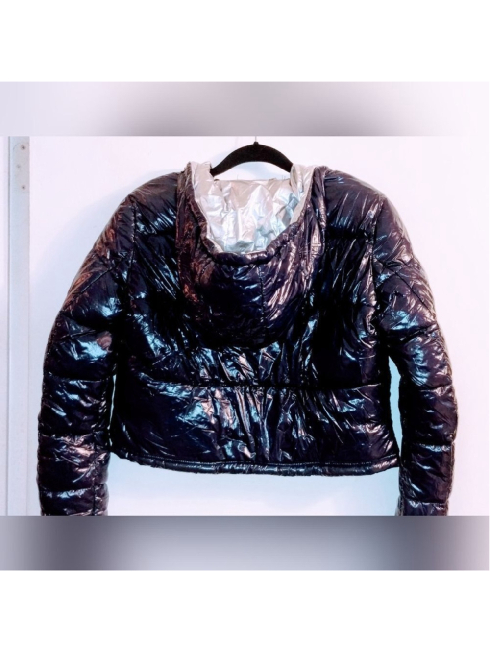 New Navy Blue & Silver Vegan Puffer Jacket Quilted LA Coalition-NWT - Picture 5 of 13